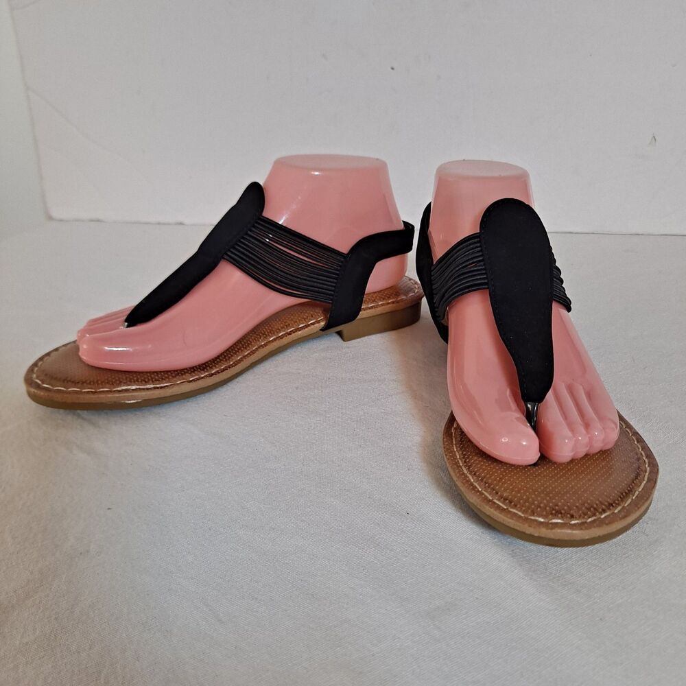 Kate Park Cheerful Women's Thong Sandals Size 8 Black Slingback Shoes